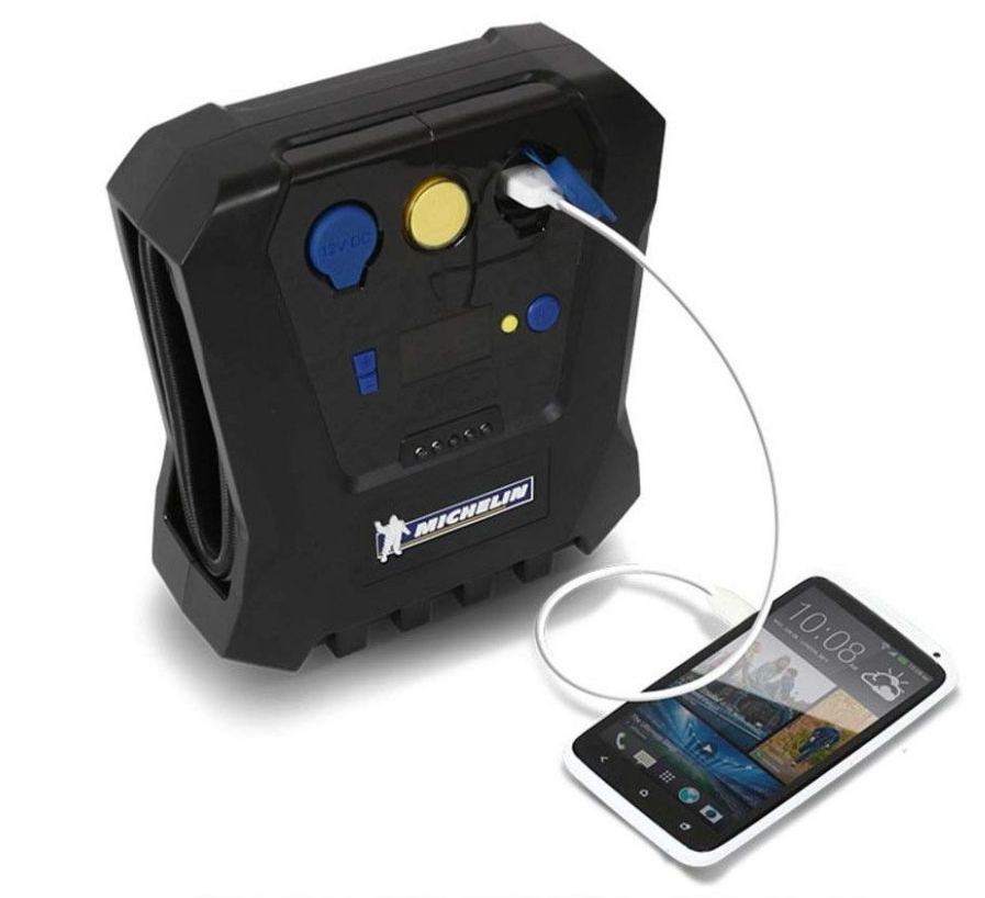 Minikompresor s vestavěnou baterií, napájení 12V, kompresor do auta i pro cyklisty, USB, max. 3,5 barů, 0,2 kW, MICHELIN MB 12V